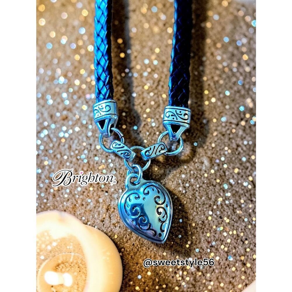 BRIGHTON "King's Road" Vintage Puff Heart And Leather Necklace VINTAGE INSPIRED